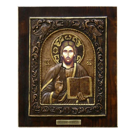 ΞΥΛΙΝΗ ΑΝΑΓΛΥΦΗ ΕΙΚΟΝΑ ΧΡΙΣΤΟΣ EYΛΟΓΩΝ (ΜΕ ΠΑΓΩΝΙΑ) - 24x28cm - Κασπω