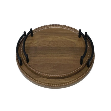 ΔΙΣΚΟI MDF SET/2 ΣΤΡΟΓΓΥΛΟΣ ΚΑΦΕ/ΜΑΥΡΟ ΜΕ ΜΕΤΑΛΛΙΚΑ ΧΕΡΟΥΛΙΑ - L:Φ35, S:Φ30cm 12/KIB - Κασπω