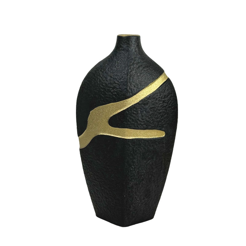 ΚΕΡΑΜΙΚΟ ΒΑΖΟ ΜΑΥΡΟ ΜΕ ΧΡΥΣΟ ΑΥΛΑΚΩΤΟ ΣΧΕΔΙΟ ΜΕΓΑΛΟ - 37.6cm 1/6ΚΙΒ