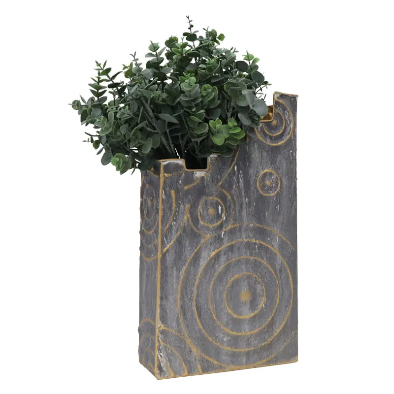 ΜΕΤΑΛΛΙΚΟ ΒΑΖΟ ΧΡΥΣΟ/ΓΚΡΙ ΚΥΚΛΟΙ - 24.1x43.8x10.2cm 4/KIB