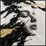 ΠΙΝΑΚΑΣ ΚΑΜΒΑΣ ΜΑΥΡΟ/ΛΕΥΚΟ/ΧΡΥΣΟ ΓΥΝΑΙΚΑ ΑΝΑΓΛΥΦΟ ΣΧΕΔΙΟ ΣΕ ΚΟΡΝΙΖΑ - 102.5x102.5x3.5cm 8/ΚΙΒ