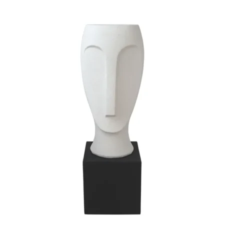 FIBERGLASS ΚΑΣΠΩ ΠΡΟΣΩΠΟ ΛΕΥΚΟ ΣΕ ΜΑΥΡH ΒΑΣΗ - 29.5x29.5x88cm 1/ΚΙΒ - Κασπω