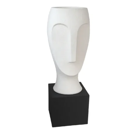 FIBERGLASS ΚΑΣΠΩ ΠΡΟΣΩΠΟ ΛΕΥΚΟ ΣΕ ΜΑΥΡH ΒΑΣΗ - 34x34x107cm 1/ΚΙΒ - Κασπω