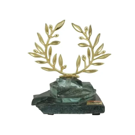 ΔΙΑΚΟΣΜΗΤΙΚΟ ΓΥΑΛΙΝΟ ΦΟΥΤΖΙ ΜΑΥΡΟ ΜΕ ΣΤΕΦΑΝΙ ΕΛΙΑΣ ΜΕΤΑΛΛΙΚΟ ΧΡΥΣΟ - 12x10.5cm - Κασπω