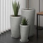 STONE POLYRESIN ΚΑΣΠΩ ΜΕ ΠΙΑΤΟ ΣΕΤ/6 ΓΚΡΙ - L:Φ40x75.5, M:Φ32x58, S:Φ23x42cm