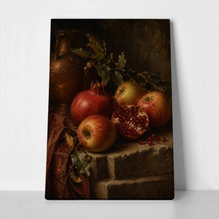 Πίνακας σε Καμβά VINTAGE DARK ACADEMIA APPLES AND POMEGRANATES - Vintage
