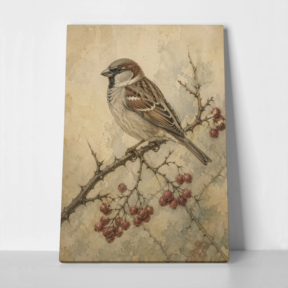 Πίνακας σε Καμβά VINTAGE DARK ACADEMIA BIRD 2