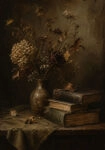 Πίνακας σε Καμβά VINTAGE DARK ACADEMIA BOOKS AND DRIED FLOWERS
