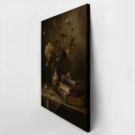 Πίνακας σε Καμβά VINTAGE DARK ACADEMIA BOOKS AND DRIED FLOWERS