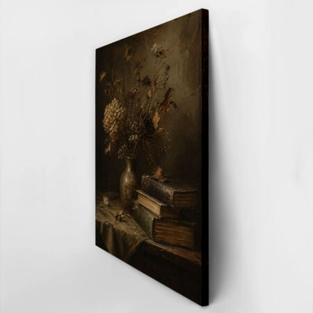 Πίνακας σε Καμβά VINTAGE DARK ACADEMIA BOOKS AND DRIED FLOWERS - Vintage Sticky 2