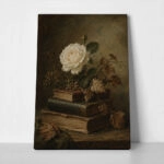 Πίνακας σε Καμβά VINTAGE DARK ACADEMIA BOOKS AND ROSES 3