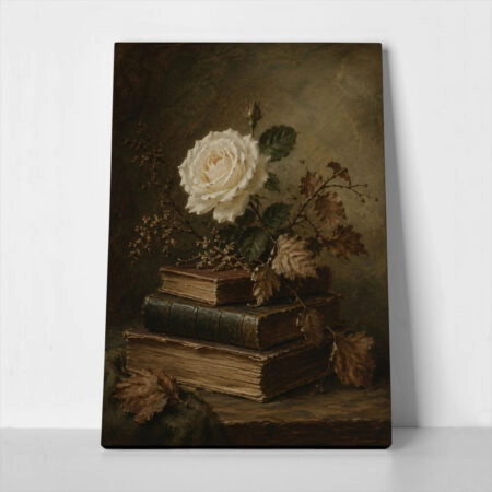Πίνακας σε Καμβά VINTAGE DARK ACADEMIA BOOKS AND ROSES 3 - Vintage