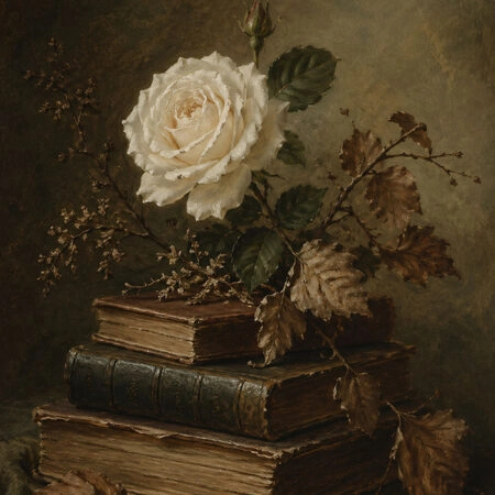Πίνακας σε Καμβά VINTAGE DARK ACADEMIA BOOKS AND ROSES 3 - Vintage Sticky 5