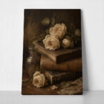 Πίνακας σε Καμβά VINTAGE DARK ACADEMIA BOOKS AND ROSES