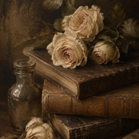Πίνακας σε Καμβά VINTAGE DARK ACADEMIA BOOKS AND ROSES -  Sticky 5