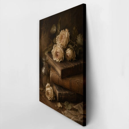 Πίνακας σε Καμβά VINTAGE DARK ACADEMIA BOOKS AND ROSES -  Sticky 2