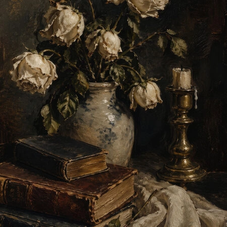 Πίνακας σε Καμβά VINTAGE DARK ACADEMIA BOOKS AND VASE - Vintage Sticky 5