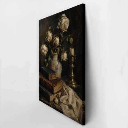 Πίνακας σε Καμβά VINTAGE DARK ACADEMIA BOOKS AND VASE - Vintage Sticky 2