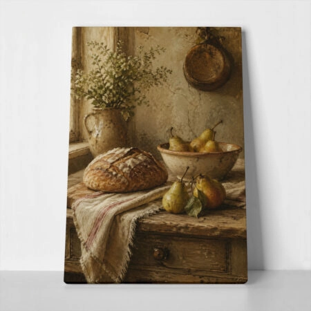 Πίνακας σε Καμβά VINTAGE DARK ACADEMIA BREAD AND PEARS - Vintage