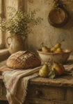Πίνακας σε Καμβά VINTAGE DARK ACADEMIA BREAD AND PEARS