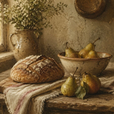 Πίνακας σε Καμβά VINTAGE DARK ACADEMIA BREAD AND PEARS - Vintage Sticky 5