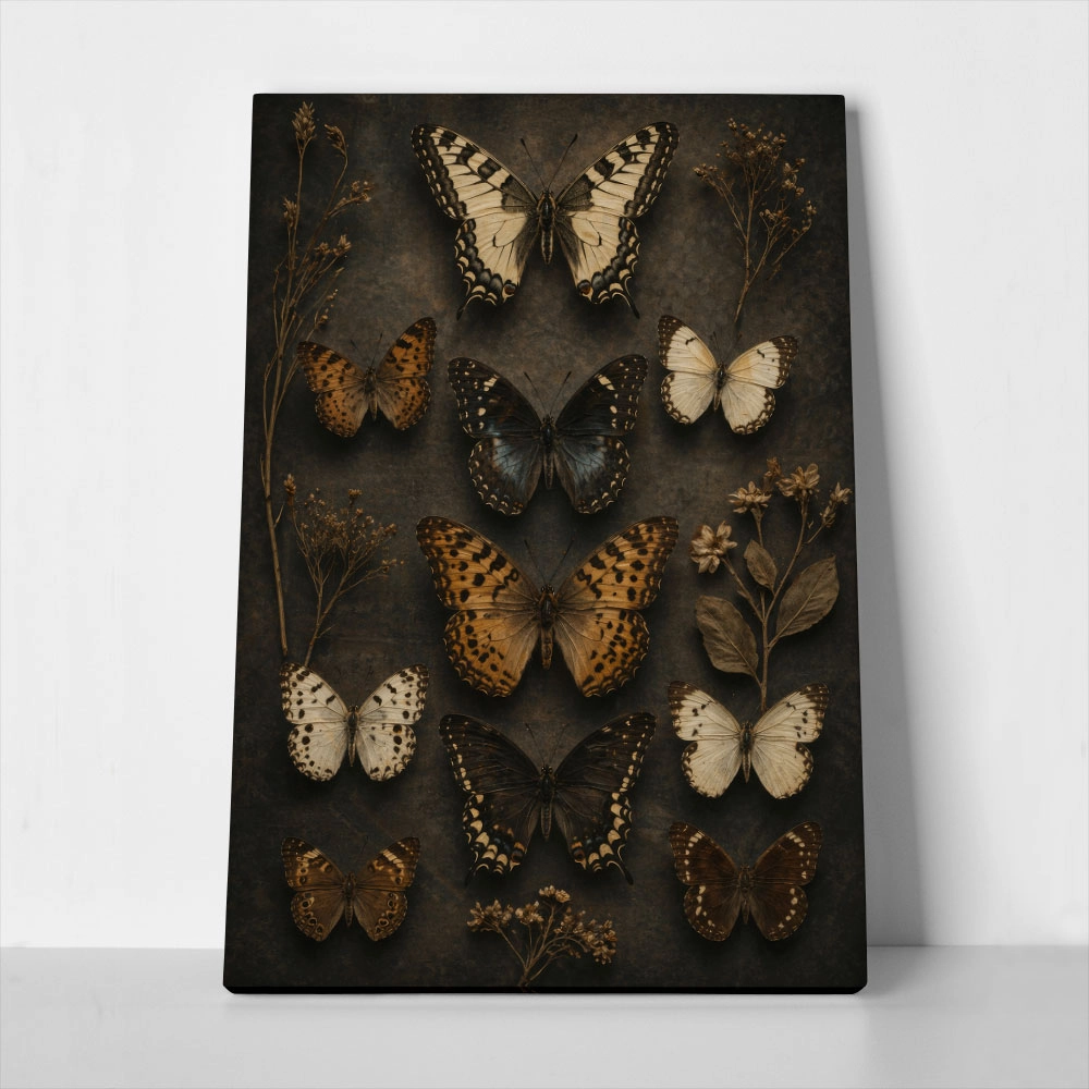 Πίνακας σε Καμβά VINTAGE DARK ACADEMIA BUTTERFLIES