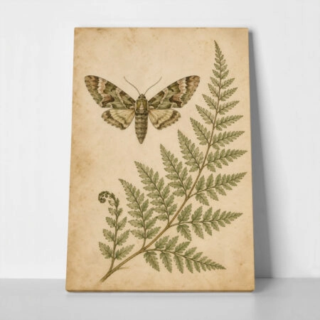 Πίνακας σε Καμβά VINTAGE DARK ACADEMIA BUTTERFLY AND FERN - Vintage