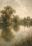 Πίνακας σε Καμβά VINTAGE DARK ACADEMIA BY THE RIVER 2