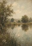 Πίνακας σε Καμβά VINTAGE DARK ACADEMIA BY THE RIVER 3
