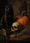 Πίνακας σε Καμβά VINTAGE DARK ACADEMIA CAT AND SKULL