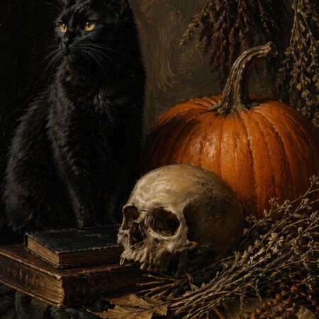 Πίνακας σε Καμβά VINTAGE DARK ACADEMIA CAT AND SKULL -  Sticky 5