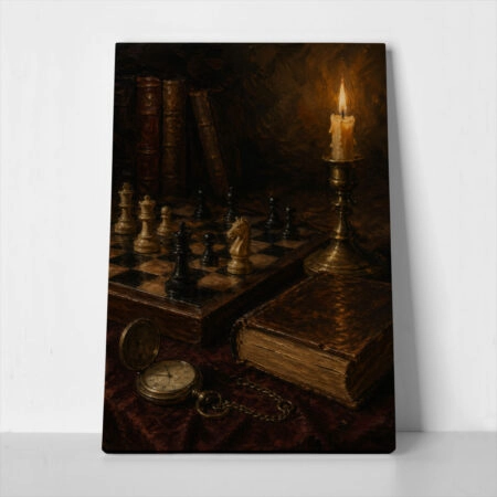 Πίνακας σε Καμβά VINTAGE DARK ACADEMIA CHESS - 