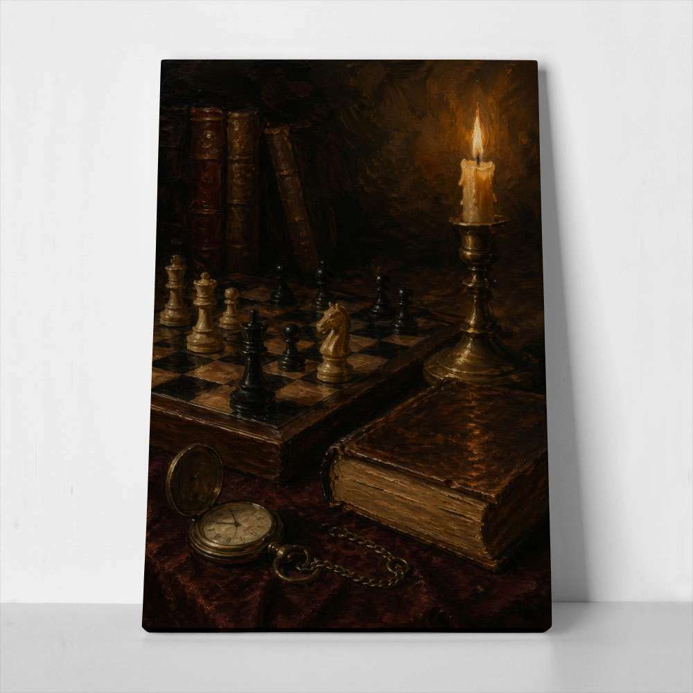 Πίνακας σε Καμβά VINTAGE DARK ACADEMIA CHESS
