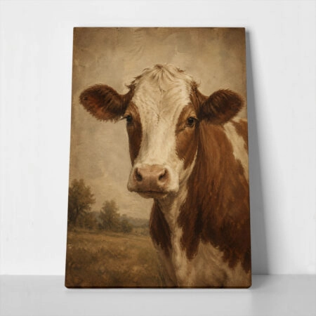 Πίνακας σε Καμβά VINTAGE DARK ACADEMIA COW 2 - 
