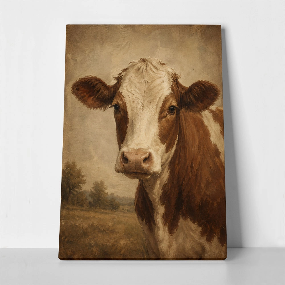 Πίνακας σε Καμβά VINTAGE DARK ACADEMIA COW 2