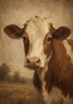 Πίνακας σε Καμβά VINTAGE DARK ACADEMIA COW 2