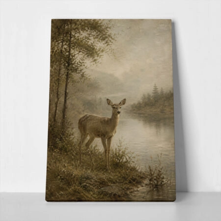 Πίνακας σε Καμβά VINTAGE DARK ACADEMIA DEER - 