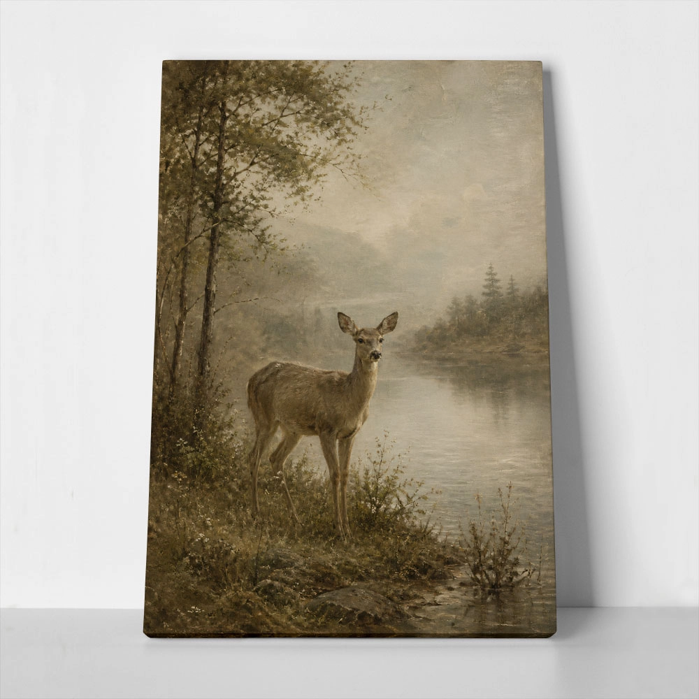 Πίνακας σε Καμβά VINTAGE DARK ACADEMIA DEER