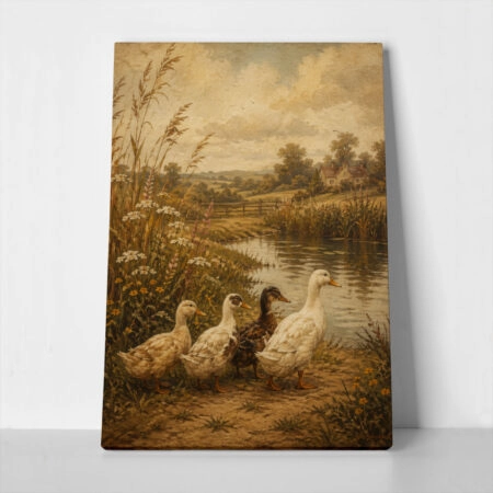 Πίνακας σε Καμβά VINTAGE DARK ACADEMIA DUCKS - Vintage
