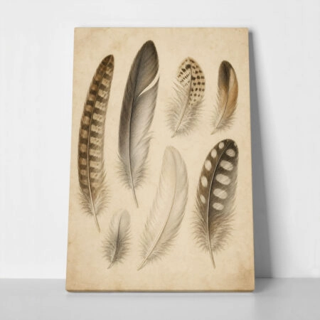Πίνακας σε Καμβά VINTAGE DARK ACADEMIA FEATHERS - 