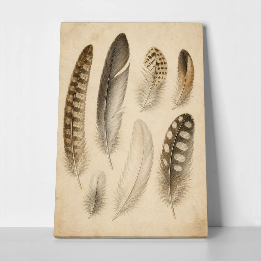 Πίνακας σε Καμβά VINTAGE DARK ACADEMIA FEATHERS