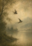 Πίνακας σε Καμβά VINTAGE DARK ACADEMIA FLYING BIRDS
