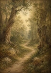 Πίνακας σε Καμβά VINTAGE DARK ACADEMIA FOREST PATH 2