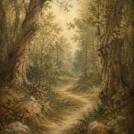 Πίνακας σε Καμβά VINTAGE DARK ACADEMIA FOREST PATH 2 -  Sticky 5