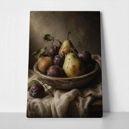 Πίνακας σε Καμβά VINTAGE DARK ACADEMIA FRUIT BOWL - Vintage