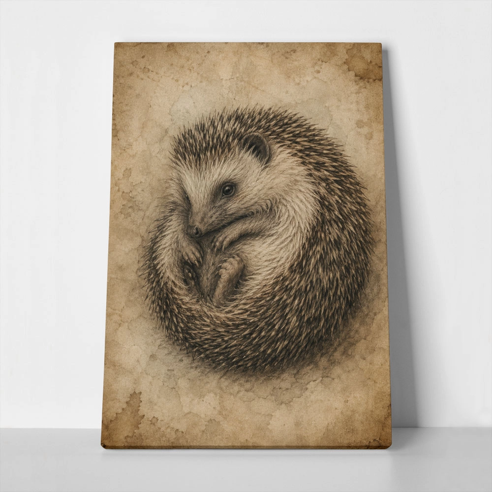 Πίνακας σε Καμβά VINTAGE DARK ACADEMIA HEDGEHOG