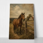Πίνακας σε Καμβά VINTAGE DARK ACADEMIA HORSE 2