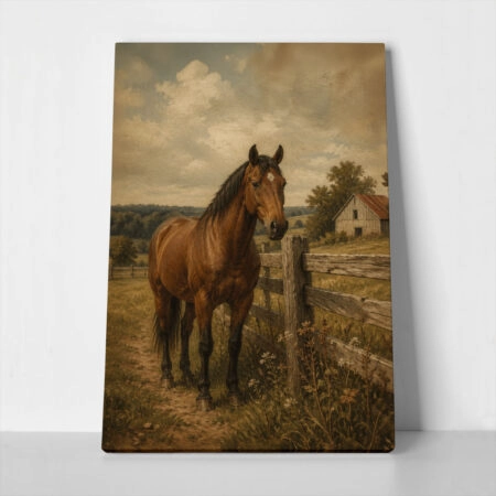 Πίνακας σε Καμβά VINTAGE DARK ACADEMIA HORSE 2 - Vintage