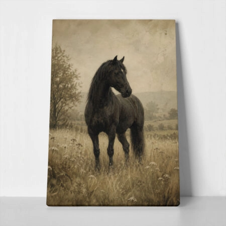 Πίνακας σε Καμβά VINTAGE DARK ACADEMIA HORSE - Vintage