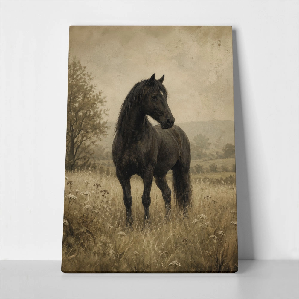 Πίνακας σε Καμβά VINTAGE DARK ACADEMIA HORSE